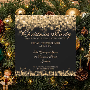 Elegant Christmas Party Gold Shimmering Lights Invitation