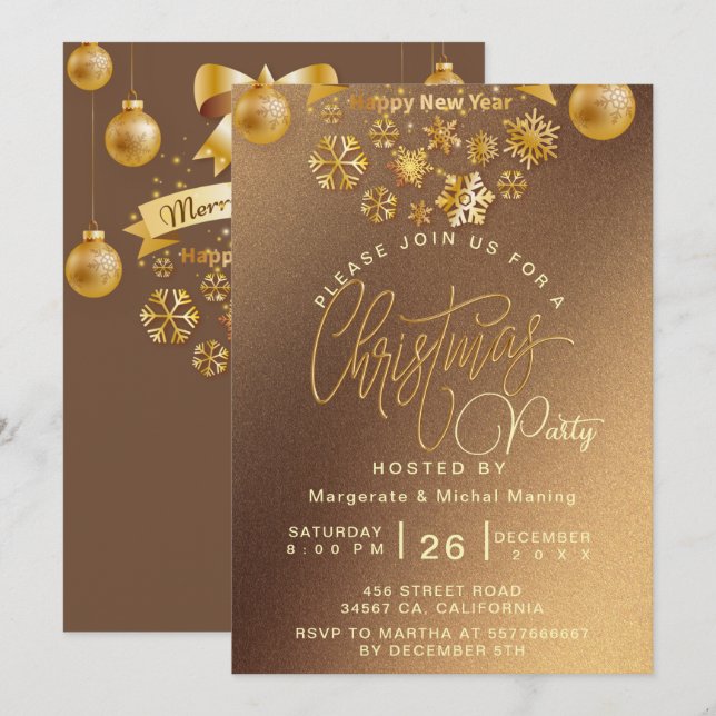 Elegant Christmas Party Gold Shimmering Lights  Invitation (Front/Back)