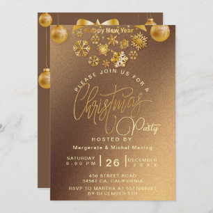 Elegant Christmas Party Gold Shimmering Lights Invitation