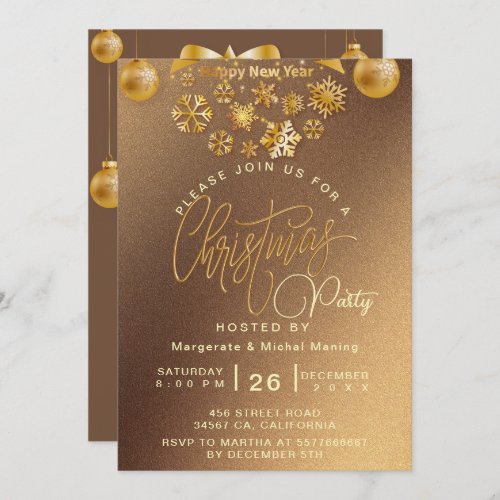 Elegant Christmas Party Gold Shimmering Lights  Invitation