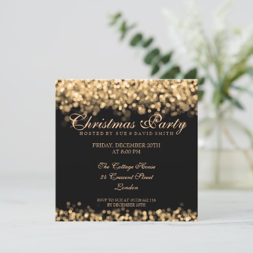 Elegant Christmas Party Gold Shimmering Lights Invitation | Zazzle