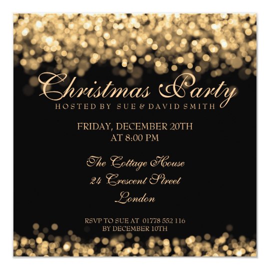 elegant christmas party gold shimmering lights invitation