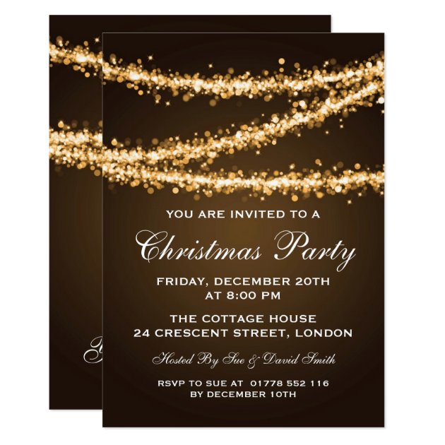 Elegant Christmas Party Gold String Lights Invitation