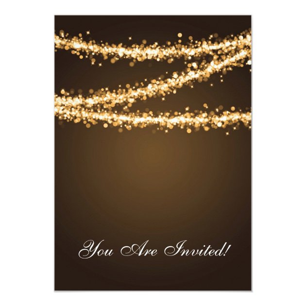 Elegant Christmas Party Gold String Lights Invitation