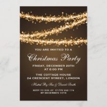 Elegant Christmas Party Gold String Lights Invitation