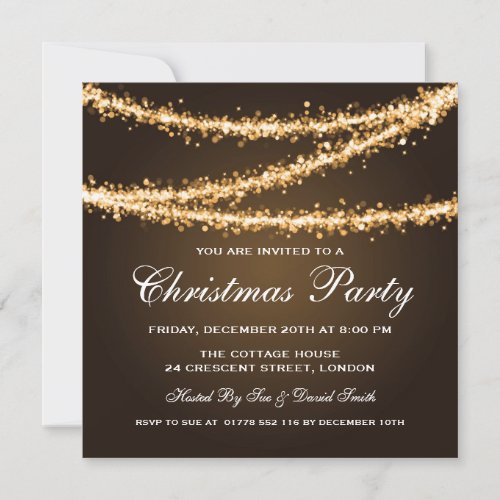 Elegant Christmas Party Gold String Lights Announcements