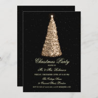 Elegant Christmas Party Gold Tree Sparkle Invitation