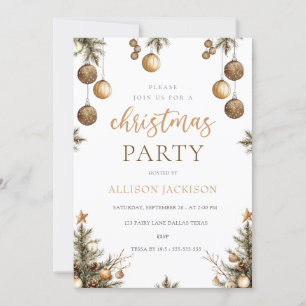 Elegant Christmas PARTY Gold Watercolor Glitter Invitation