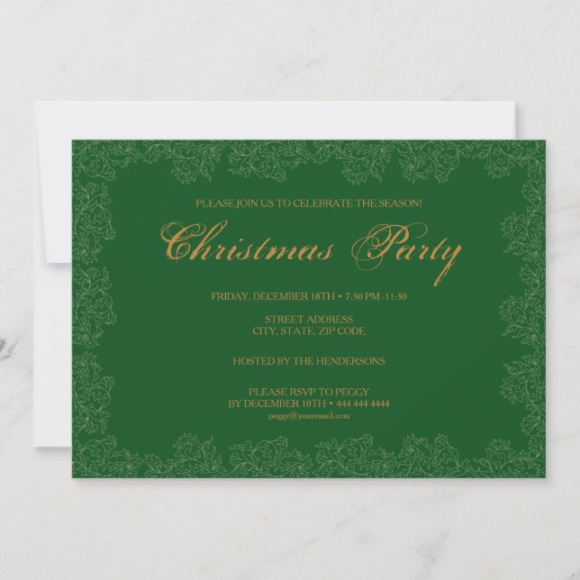 Elegant Christmas Party Green 5x7 Paper Invitation (Front)