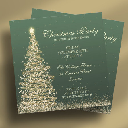 Elegant Christmas Party Green Invitation