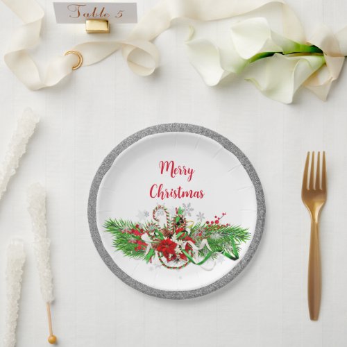 Elegant Christmas Party Greenery with Glitter Paper Plates