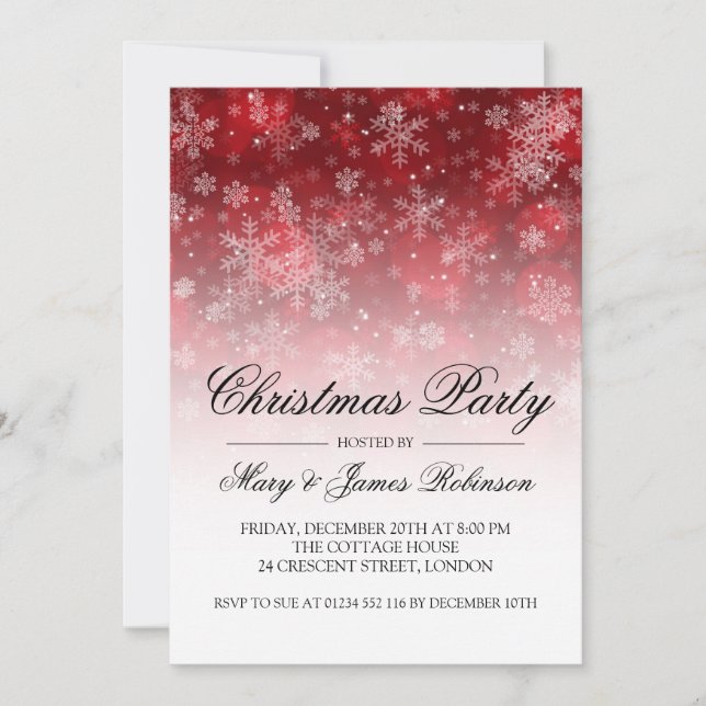 Elegant Christmas Party Holiday Sparkle Red Invitation (Front)