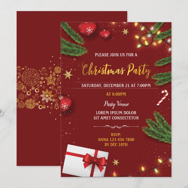 Elegant Christmas Party Invitation (Front/Back)