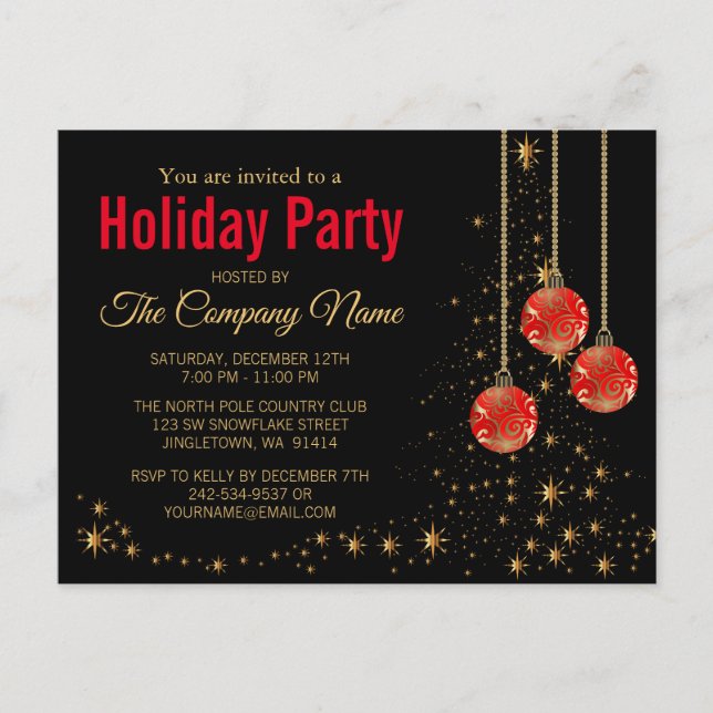 Elegant Christmas Party Invitation Postcard (Front)