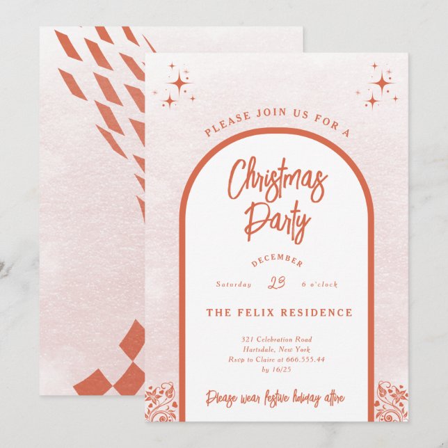 Elegant Christmas Party Invitation – Red & White W (Front/Back)