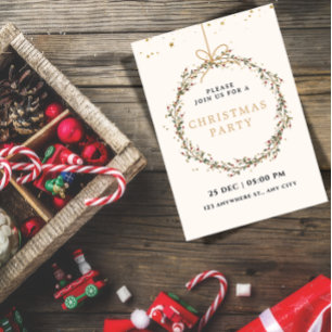 Elegant Christmas Party Invitation with Wreath 