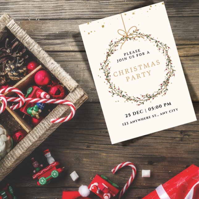 Elegant Christmas Party Invitation with Wreath  (Creator Uploaded)