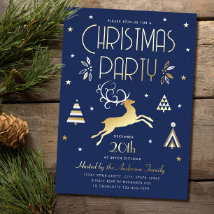 Elegant Christmas Party Midnight Blue Gold Foil Foil Holiday Card