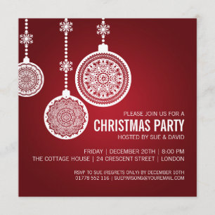 Elegant Christmas Party Ornaments Red Invitation