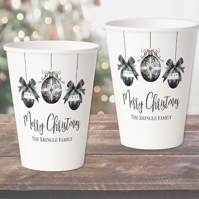 Elegant Christmas Party Paper Cups (Elegant Black White Christmas Party Paper Cups)