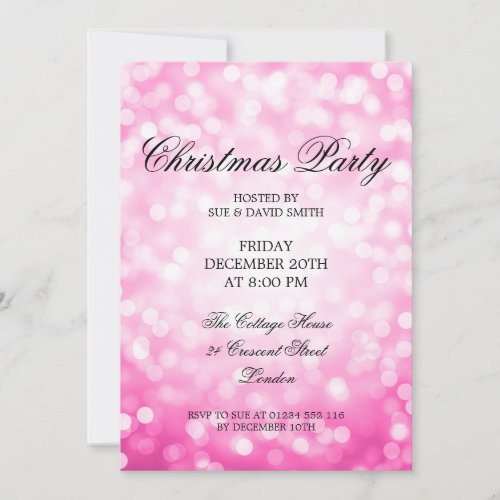 Elegant Christmas Party Pink Glitter Lights Invitation