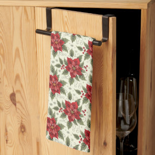 Elegant Christmas Party Poinsettia Kitchen Towel