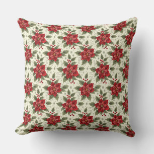 Elegant Christmas Party Poinsettia Throw PIllow