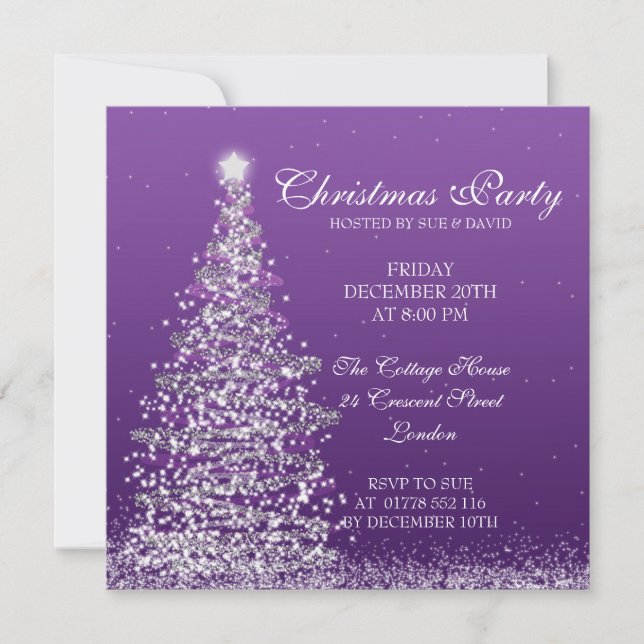 Elegant Christmas Party Purple Invitation (Front)