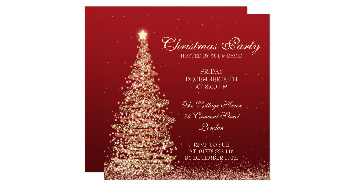 Elegant Christmas Party Red Card | Zazzle