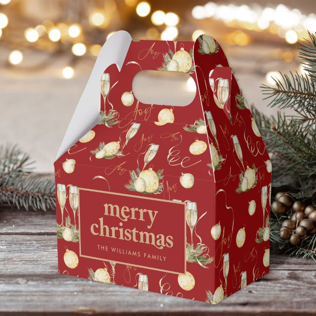 Elegant Christmas Party Red Gold Pattern Favor Boxes (Creator Uploaded)