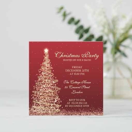 Elegant Christmas Party Red Invitation | Zazzle