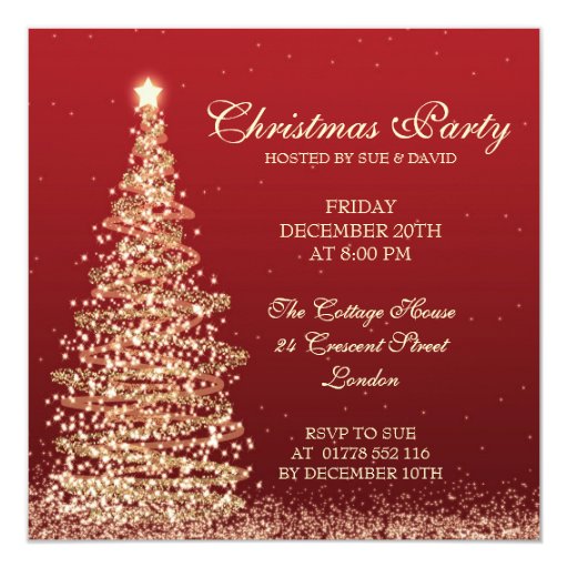 Elegant Christmas Party Red Invitation | Zazzle