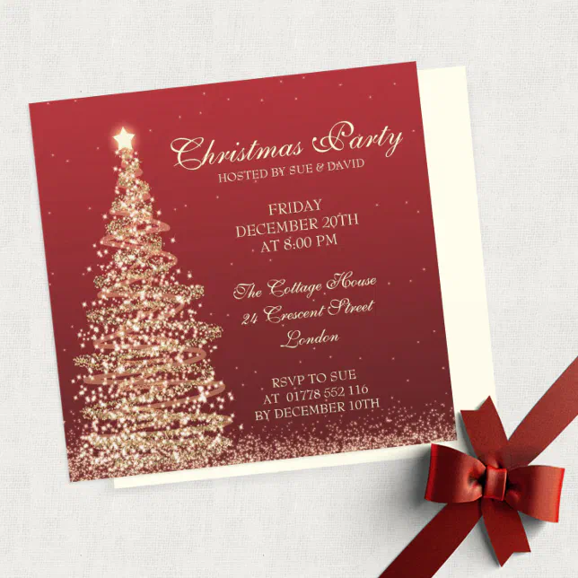 Elegant Christmas Party Red Invitation | Zazzle