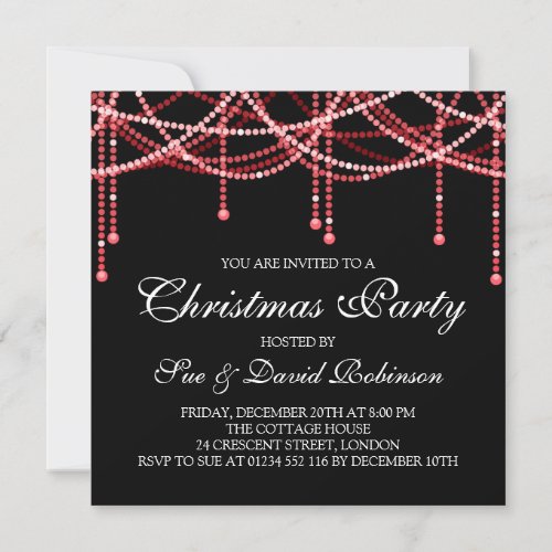 Elegant Christmas Party Red String Lights Invitation