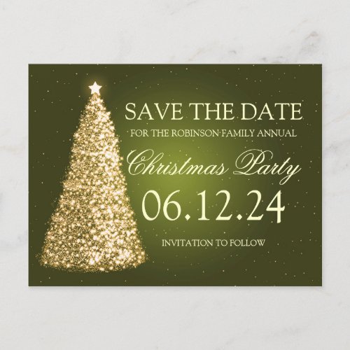 Elegant Christmas Party Save The Date Gold Green Announcement Postcard