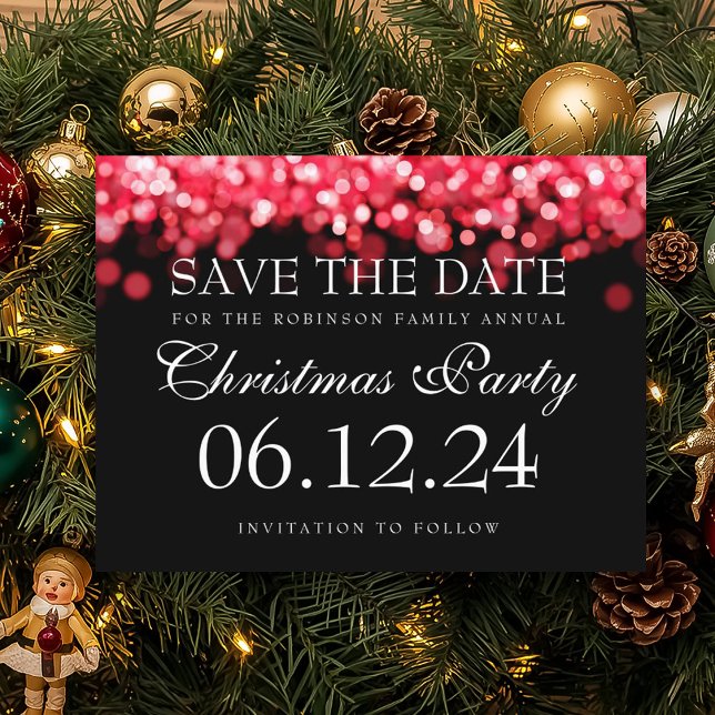 Elegant Christmas Party Save The Date Red Lights Announcement Postcard (Creator Uploaded)