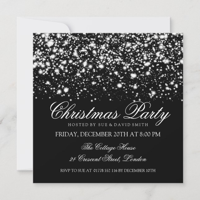 Elegant Christmas Party Silver Midnight Glam Invitation (Front)