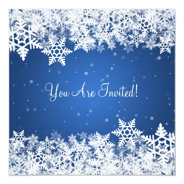 Elegant Christmas Party Snowflakes 2 Blue Invitation
