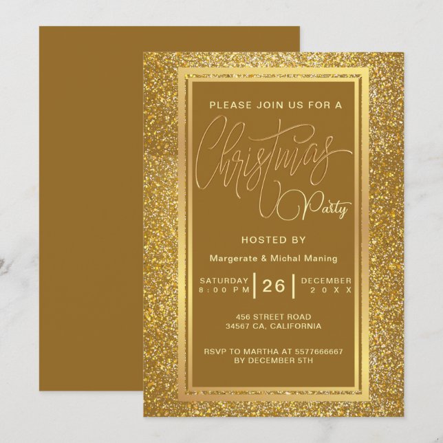 Elegant Christmas Party Sparkle Gold Invitation (Front/Back)