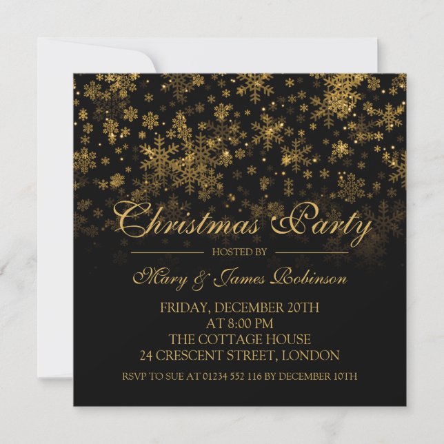 Elegant Christmas Party Sparkle Gold Invitation (Front)