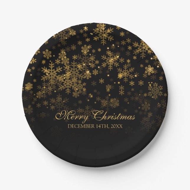 Elegant Christmas Party Sparkle Gold Paper Plates (Front)