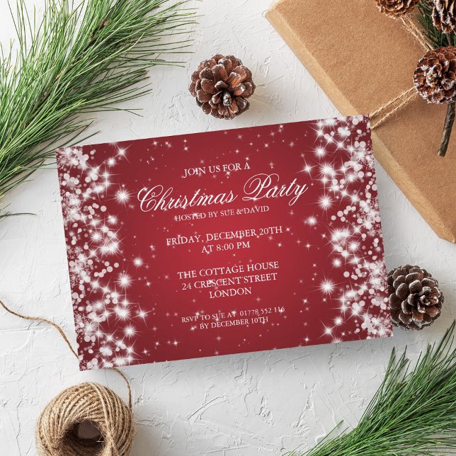 Elegant Christmas Party Sparkle Red Invitation (Elegant Christmas Party Sparkle Red Invitation)