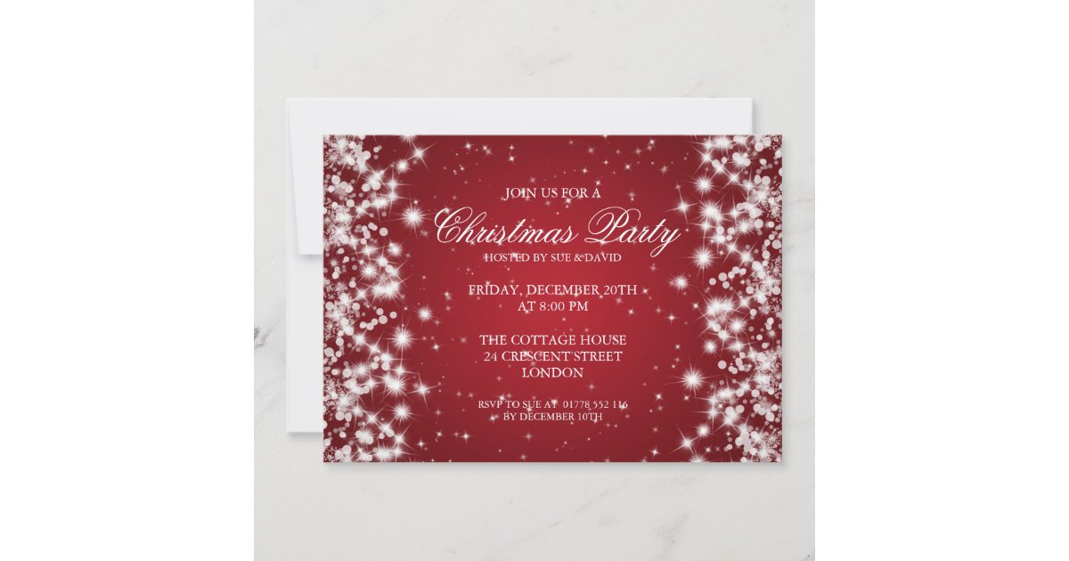 Elegant Christmas Party Sparkle Red Invitation | Zazzle