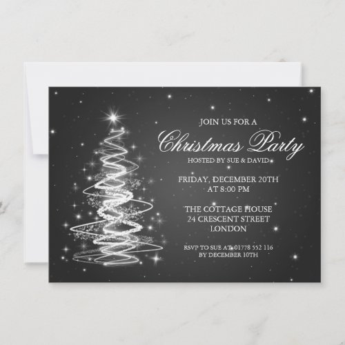 Elegant Christmas Party Sparkling Tree Black Invitation