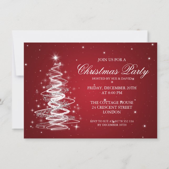 Elegant Christmas Party Sparkling Tree Red Invitation (Front)