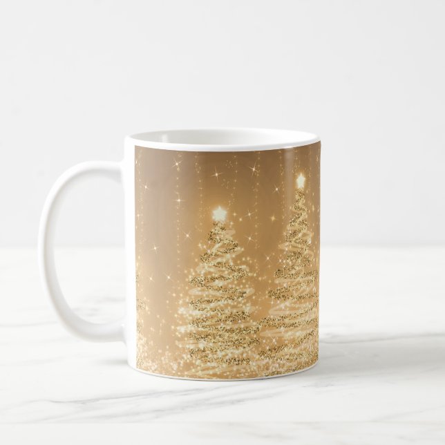 Elegant Christmas Party Sparkling Trees Copper  Coffee Mug (Left)