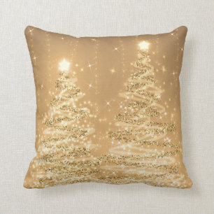 Elegant Christmas Party Sparkling Trees Copper Throw Pillow