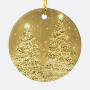 Elegant Christmas Party Sparkling Trees Gold Ceramic Ornament