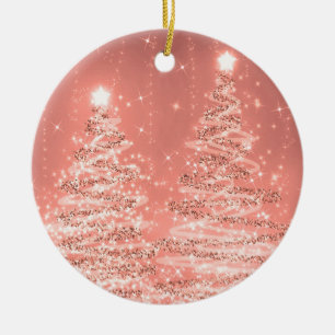 Elegant Christmas Party Sparkling Trees Rose Gold Ceramic Ornament