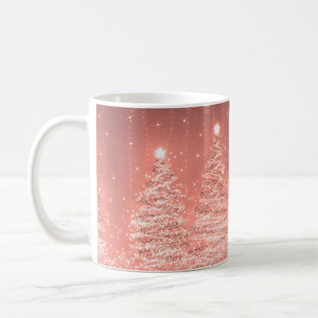 Elegant Christmas Party Sparkling Trees Rose Gold Coffee Mug (Left)